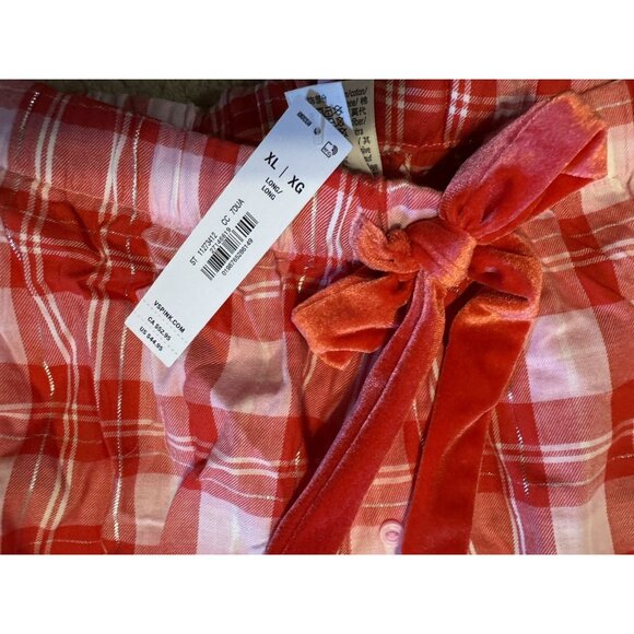 Victorias Secret XL Cotton Pajama Pants Pink Christmas Stripe Cabin Lounge NEW - Picture 6 of 14